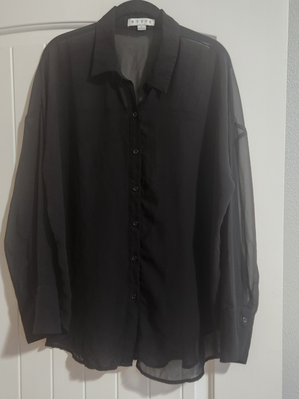 HYFVE Sheer Black Women's Button-Front Blouse